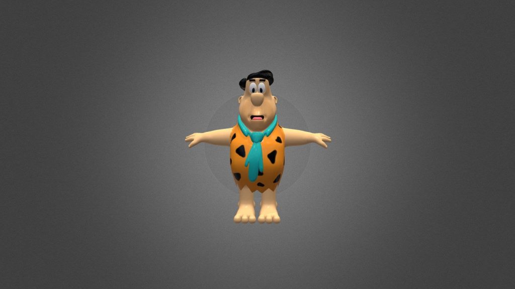3D Fred Flintstone T-pose digital wallpaper orange tunic blue necktie gray background animation fan