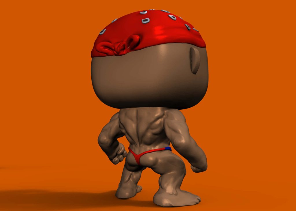 3D Funko Pop style Ricardo Milos figure muscular back red bandana orange background wallpaper
