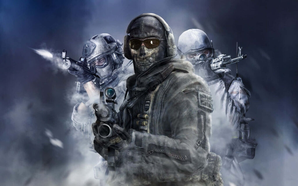 3D Tactical Battle Wallpaper: Soldiers in Action with Skull Mask