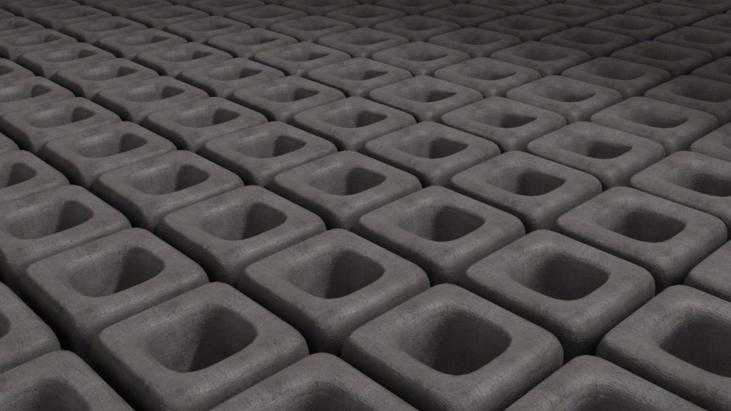 3D digital art wallpaper with geometric concrete cubes grid in minimalist grey industrial style