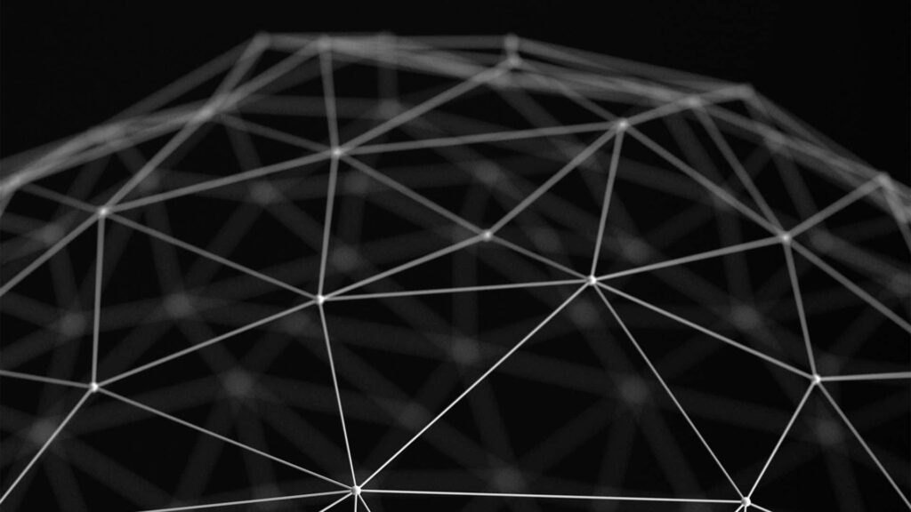 3D Geometric Dome Wallpaper: White Lines on Dark Background