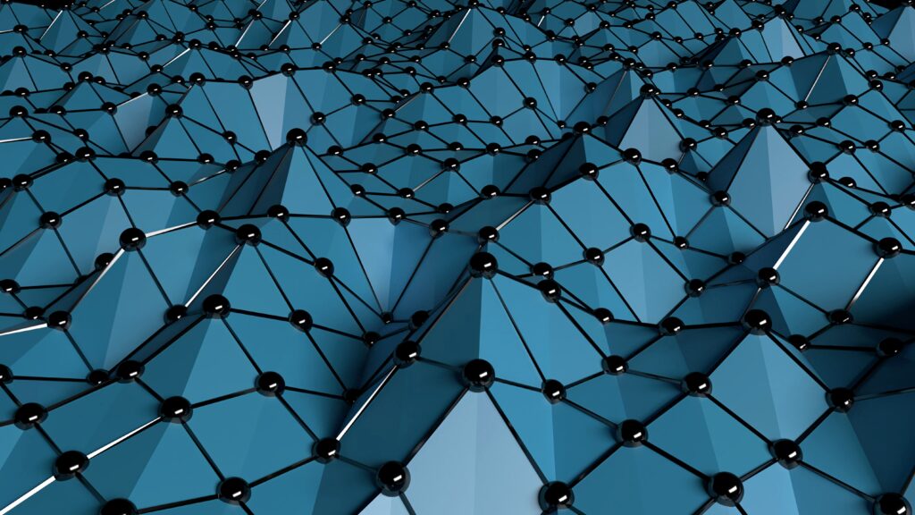 Modern 3D Geometric Grid Wallpaper with Triangular Shapes & Nodes
