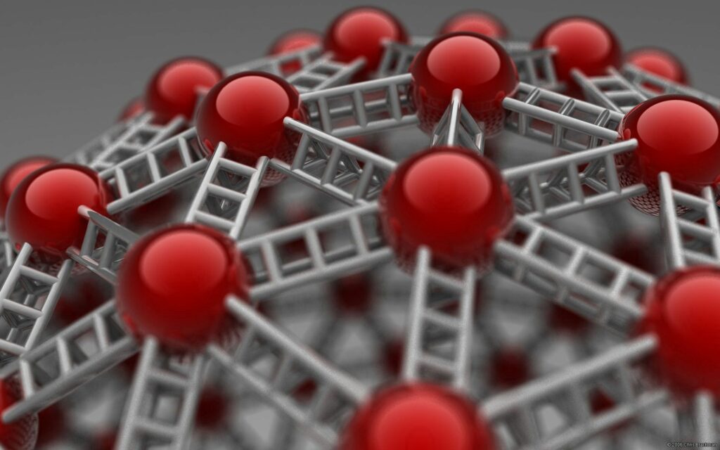 3D Geometric Wallpaper: Red Balls & Metallic Mesh Design