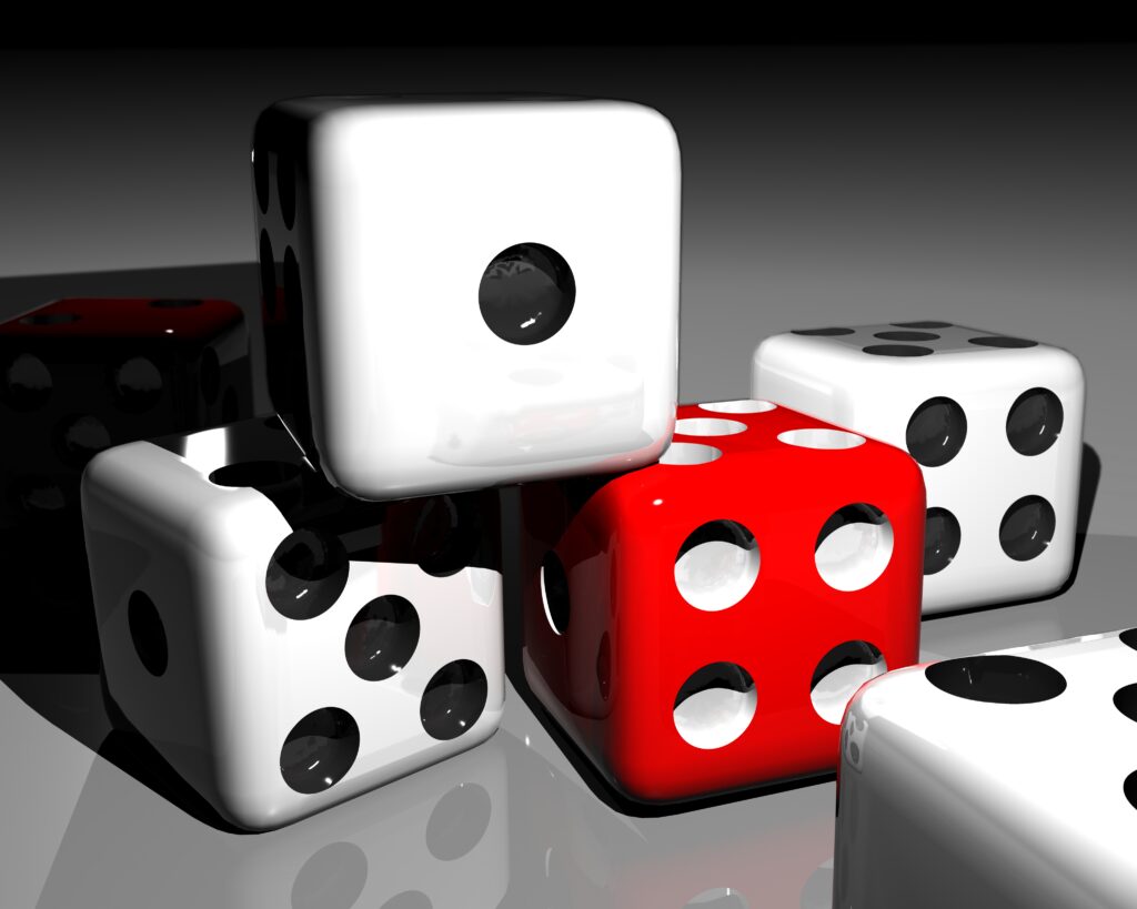 3D Glossy Dice Wallpaper: Red, White & Black - High-Res Close-Up