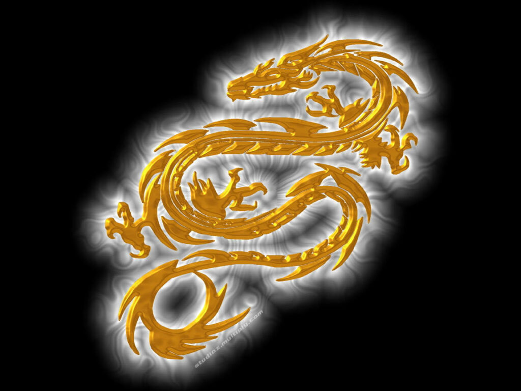 3D Golden Dragon Insignia Wallpaper with Radiant Light Effects