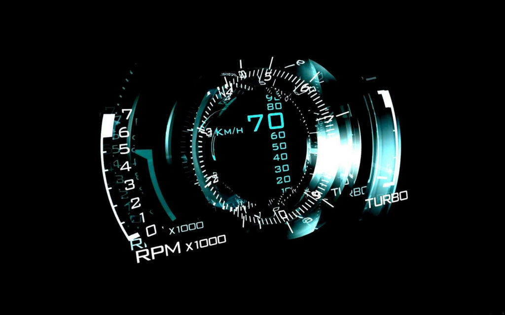 3D HD Speedometer Wallpaper: Neon Blue & White Futuristic Design
