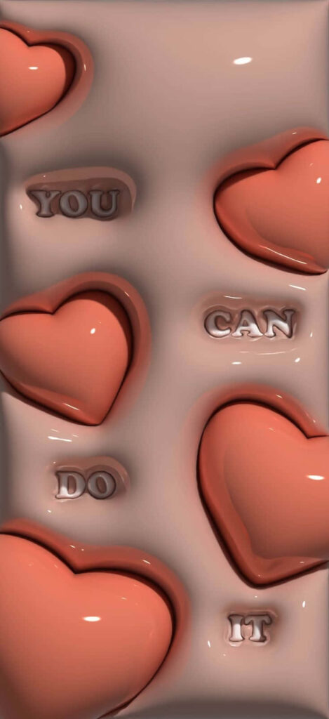 3D Heart-Shaped Wallpaper: Uplifting YOU CAN DO IT Design