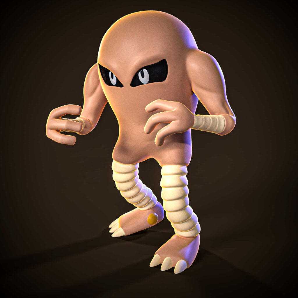 3D Hitmonlee Wallpaper: Dynamic Pose Against Dark Background