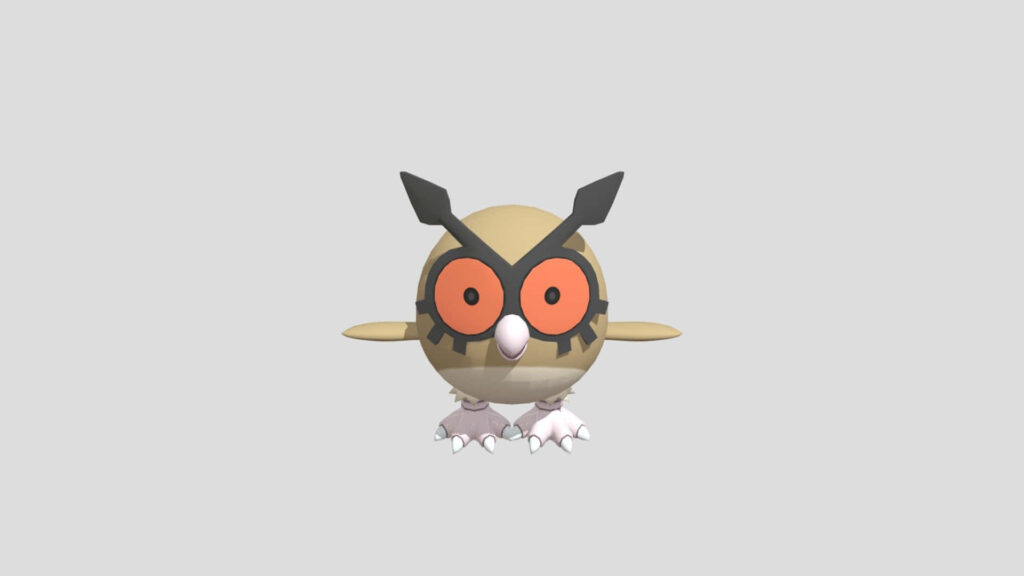3D Hoothoot Wallpaper: Round Body & Red Eyes on Gray Background