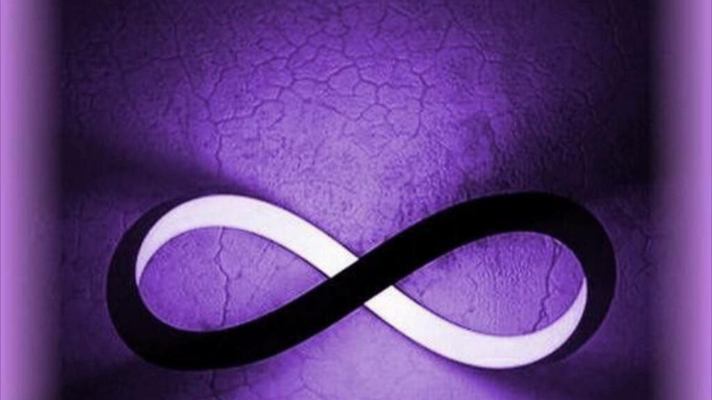 Modern 3D Infinity Symbol Wallpaper on Textured Purple Background