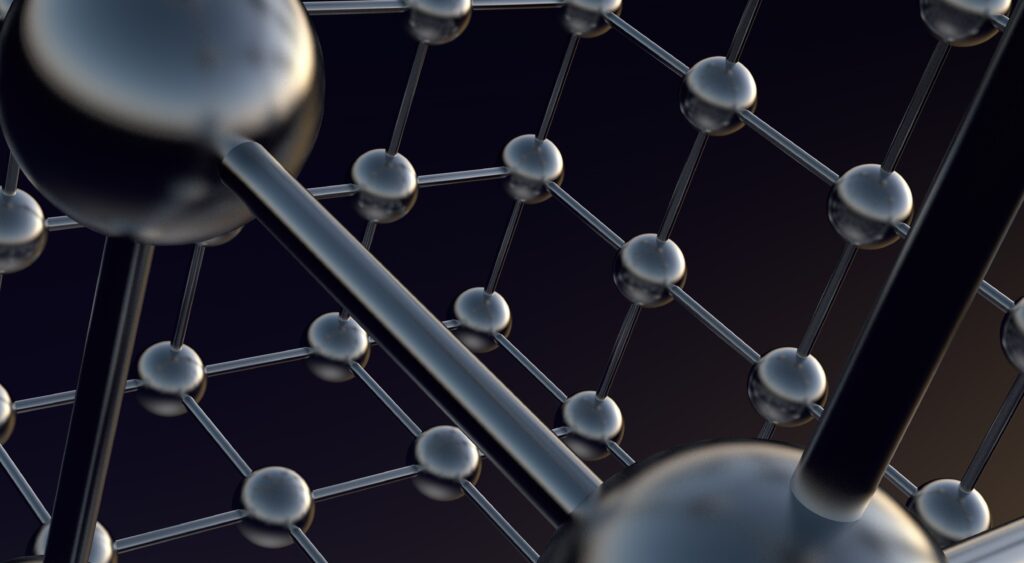 3D Model of Interconnected Atoms in Lattice Design Wallpaper