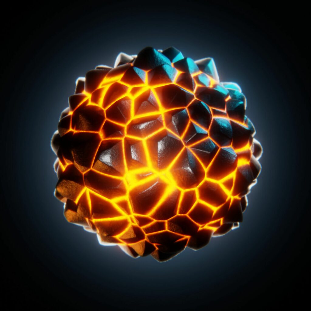 3D Molten Lava Ball Wallpaper: Fiery Glowing Sphere on Dark Background