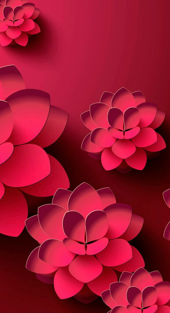 3D Magenta Lotus Wallpaper: Modern Deep Red Design for Phones