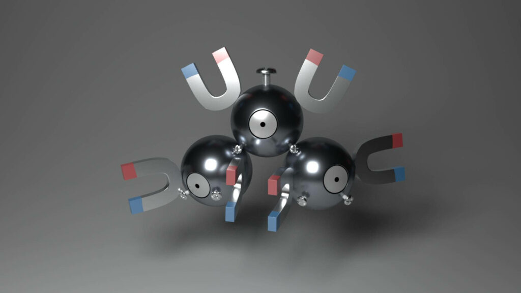 3D Magneton Wallpaper: Sleek Metallic Design on Gray Background
