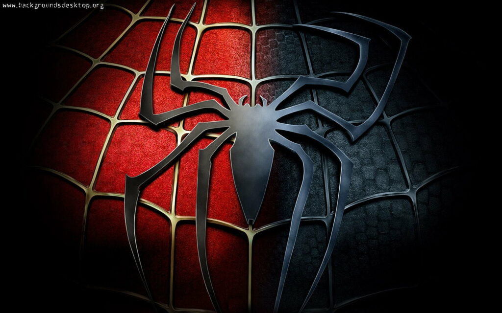3D Marvel Spider-Man logo on textured red and black web background HD wallpaper