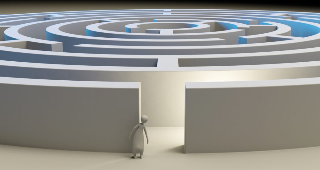 3D Maze Wallpaper: Minimalist Figure at Entrance - Explore Challenges