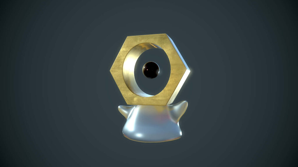 3D Meltan Wallpaper: Shiny Mythical Creature on Dark Gradient Background