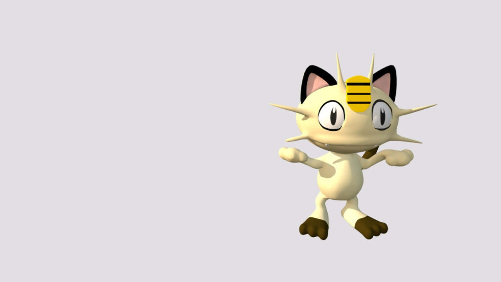 3D Meowth Wallpaper: Vibrant Pokémon Design on Light Gray Background