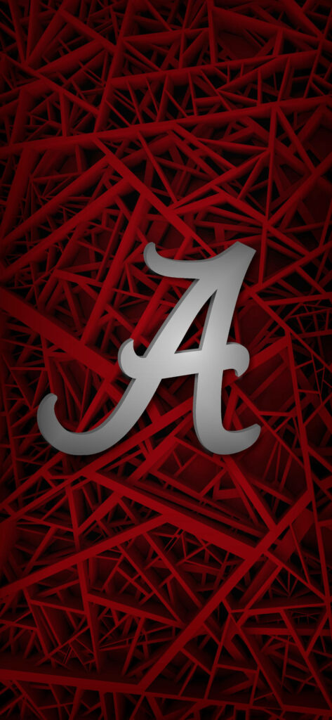 3D metallic Alabama Crimson Tide logo on dynamic layered red background bold wallpaper