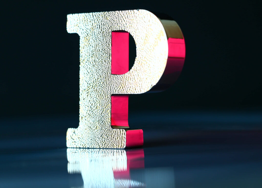 3D Metallic Letter P Wallpaper on Dark Textured Background