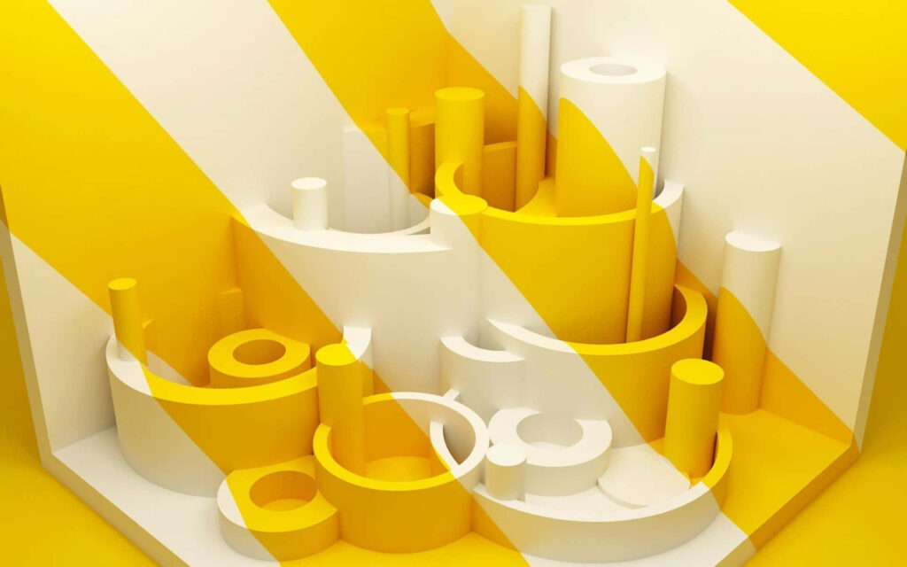 Minimalist 3D Art Wallpaper: White & Yellow Abstract Shapes
