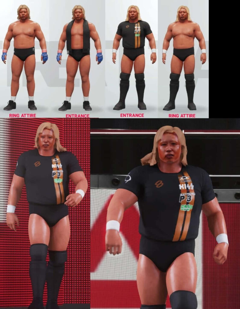 3D Muscular Wrestler Wallpaper: Imposing Poses in Black Attire