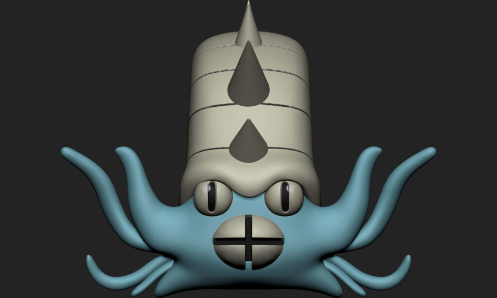 Omastar 3D Model Wallpaper: Spiraled Shell & Tentacles on Dark BG