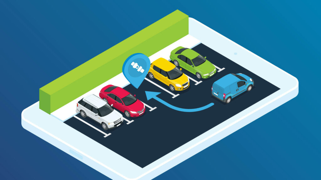 Colorful Cars in 3D Parking Space on Blue Gradient Background Wallpaper