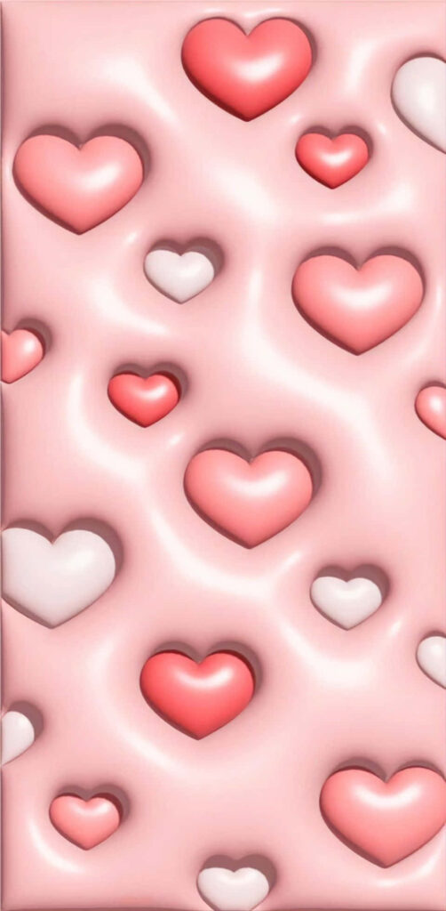 3D Heart Pattern Wallpaper in Shades of Pink & White