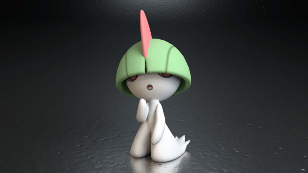 3D Ralts Pokémon Wallpaper: Sleek Metallic Background Design
