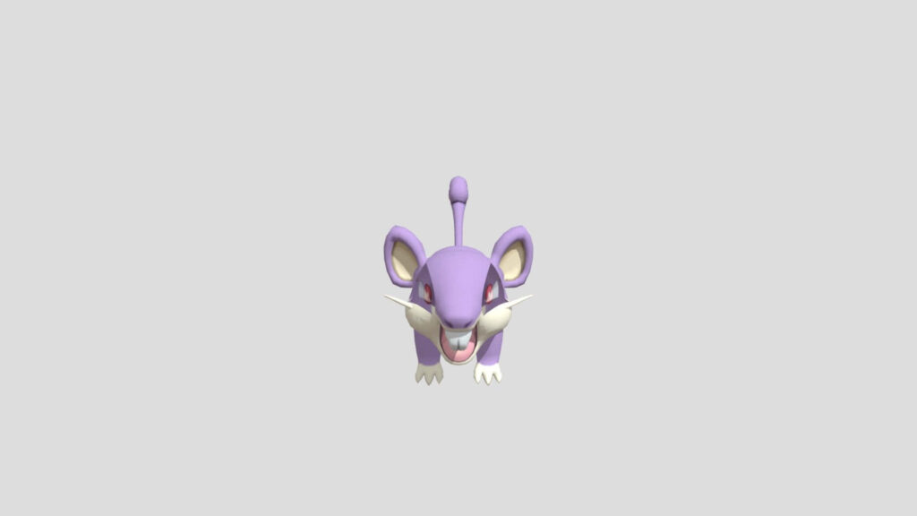3D Rattata Wallpaper: Vibrant Pokémon on Minimalist Gray Background