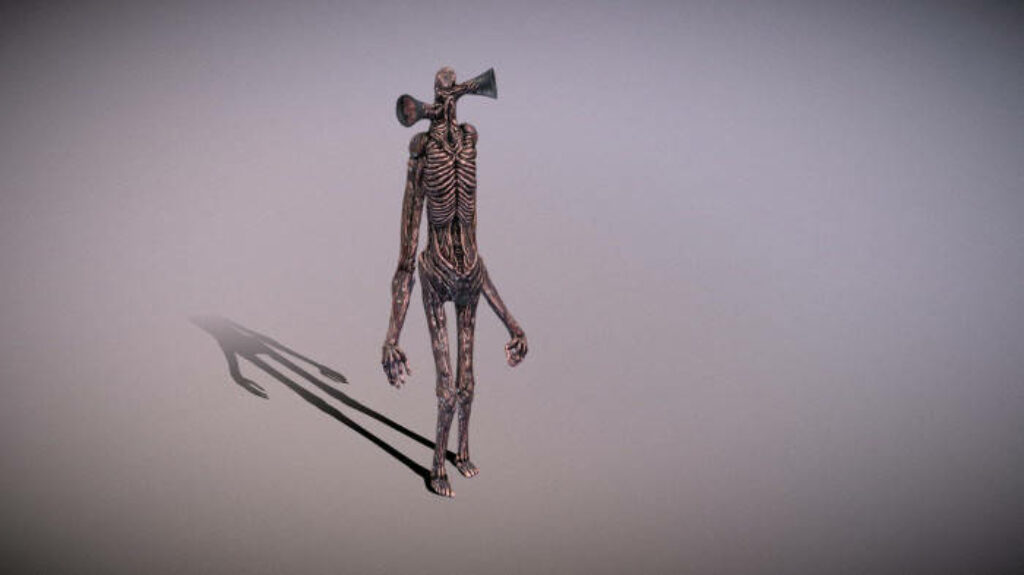 3D Siren Head Wallpaper: Eerie Skeletal Creature on Minimalist Background