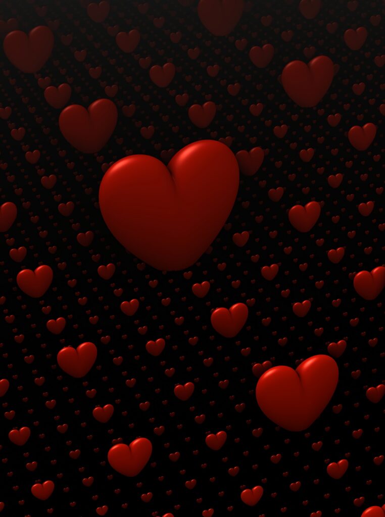 3D Red Hearts on Dark Background: Romantic Wall Decor Wallpaper