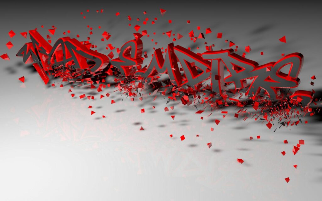 Dynamic 3D Red Letters Wallpaper: Crumbling Fragments on Gradient Background