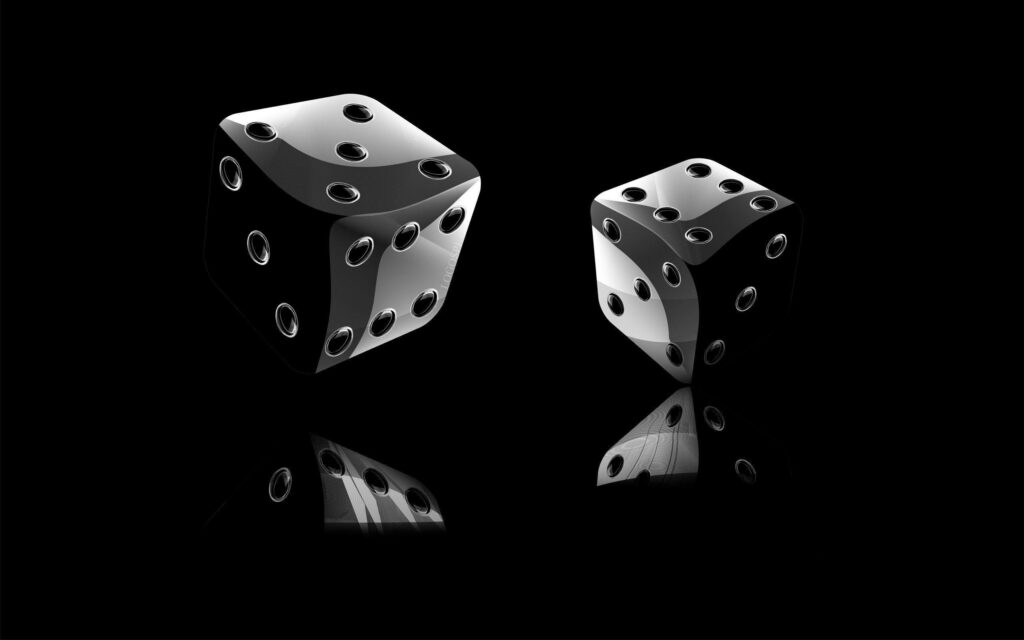 3D Reflective Dice Wallpaper on Sleek Black Background