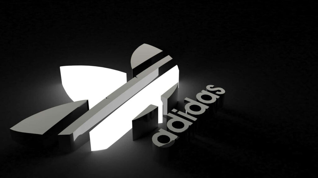 3D Adidas Logo Wallpaper on Dark Background with Dynamic Lighting