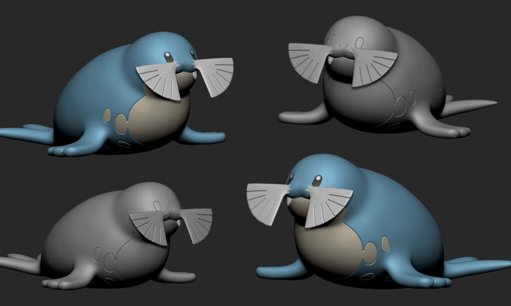 Sealeo 3D Wallpaper: Aquatic Pokémon Variations on Dark Background