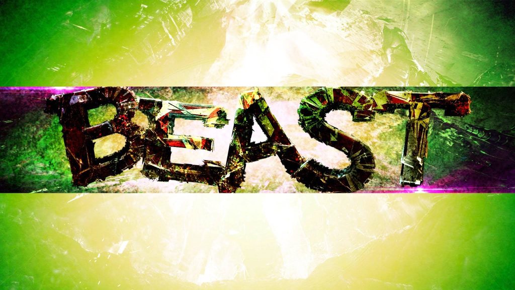 3D shattered BEAST text wallpaper with vibrant green yellow abstract background intense energy
