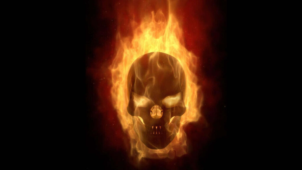3D Skull Wallpaper: Fiery Art on Dark Background