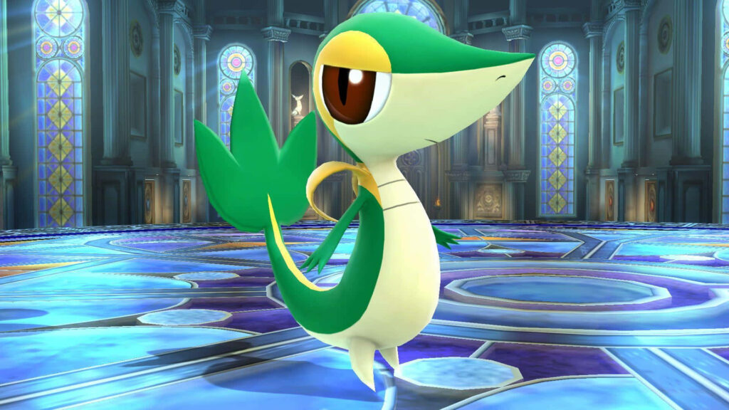 3D Snivy Pokémon Wallpaper in Mystical Cathedral Setting