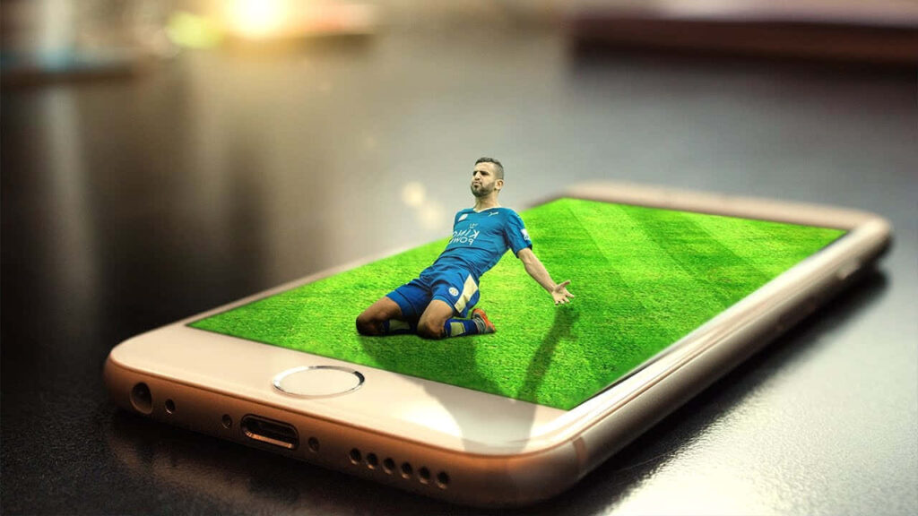 3D Soccer Player Sliding from Smartphone: Sport Meets Tech Wallpaper