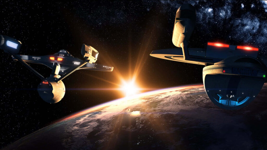 3D Space Shuttles Orbiting Earth at Sunrise - Stunning Wallpaper