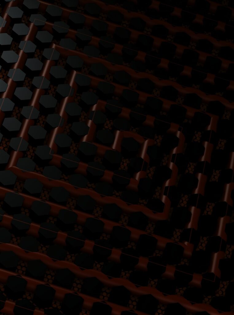 3D Spiral Hexagon Wallpaper: Textured Dark Background Design