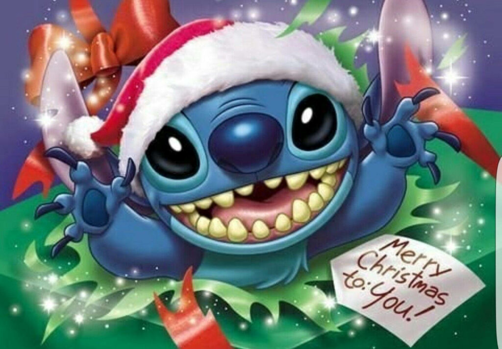 3D Stitch in Santa Hat: Whimsical Christmas Wallpaper Delight