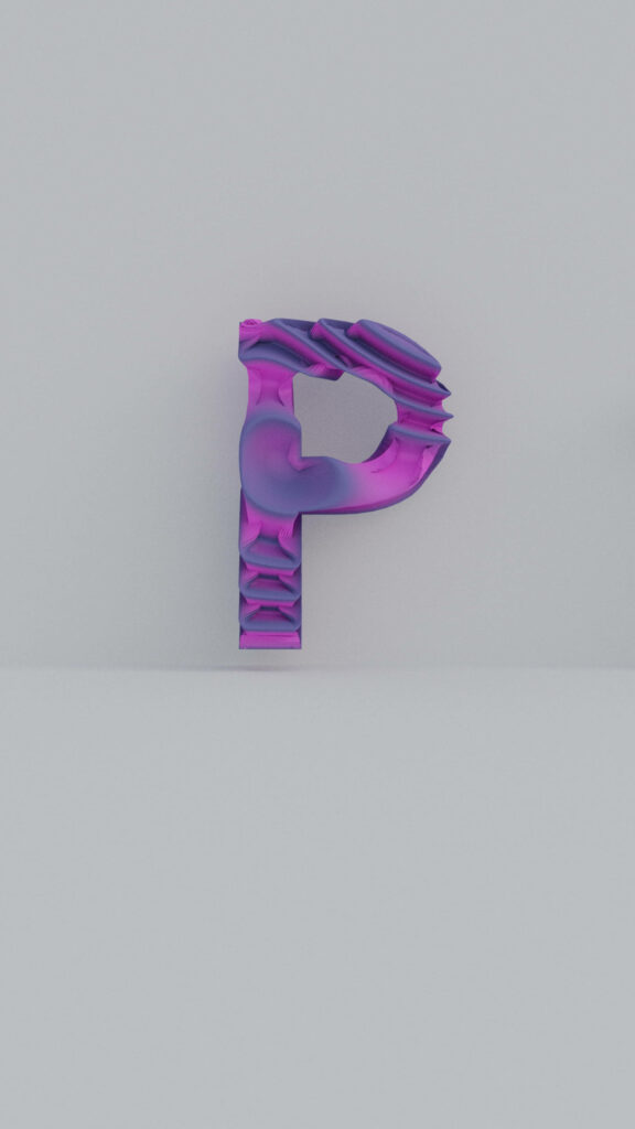 3D Purple Letter P Wallpaper on Light Gray Background
