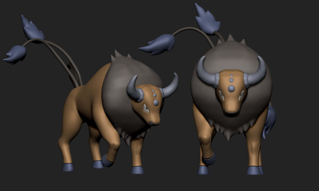 Dynamic 3D Tauros Wallpaper: Fierce Designs on Dark Background