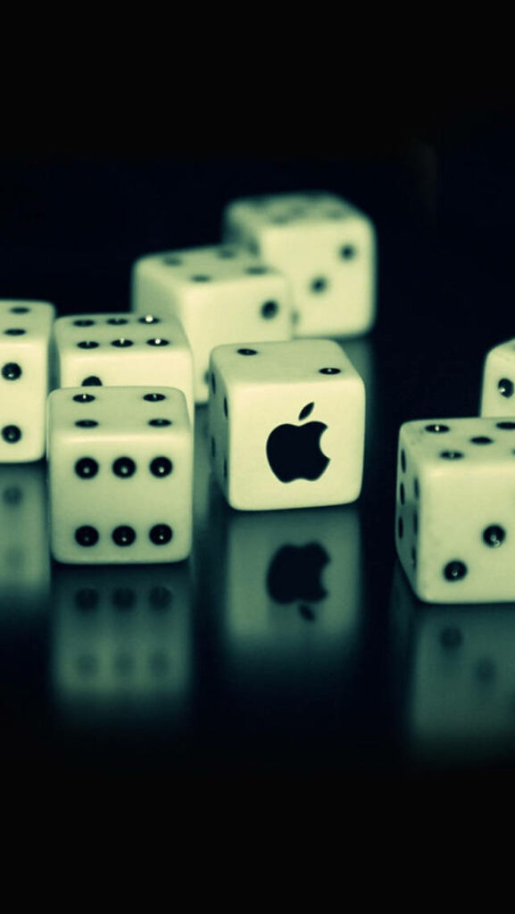 Modern 3D White Dice Wallpaper with Apple Logo for iPhone Screens