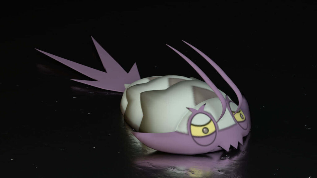 3D Wimpod Wallpaper: Stunning Turn Tail Pokémon on Dark Background