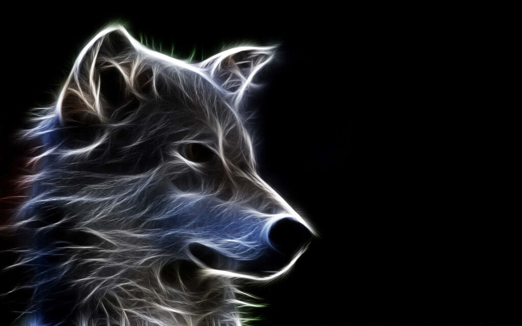 Stunning Neon Wolf 3D Wallpaper on Black Background - Captivating Art