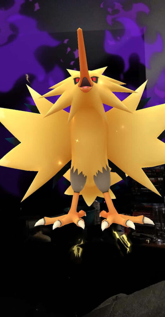 Zapdos 3D Wallpaper: Electric-Type Legend in Dark Swirling Background